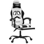 vidaXL Chaise de jeu pivotante et repose-pied Blanc et noir Similicuir