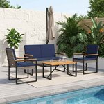 vidaXL Ensemble de meubles d'extérieur 4 Pièces Gris et bleu marine