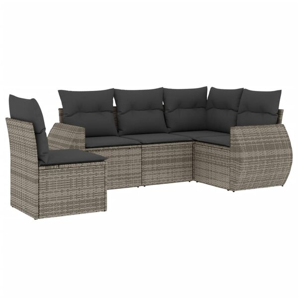 vidaXL Salon de jardin 5 Pièces avec coussins gris résine tressée