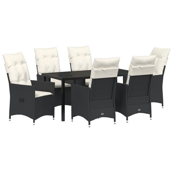 vidaXL Ensemble de salle à manger de jardin de 7 pièces avec coussins en poly rattan noir