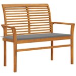 vidaXL Banc de jardin avec coussin gris 112 cm Bois de teck massif