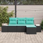 vidaXL Ensemble de canapé de jardin 4 Pièces Noir et turquoise polyrotin
