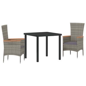 vidaXL Ensemble de salle à manger pour jardin 3 Pièces Gris Poly rotin