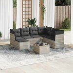 vidaXL Salon de jardin 8 Pièces avec coussins gris clair résine tressée