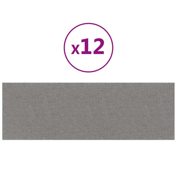 vidaXL Panneaux muraux 12 Pièces Gris clair 90x30 cm Tissu 3 24 m²