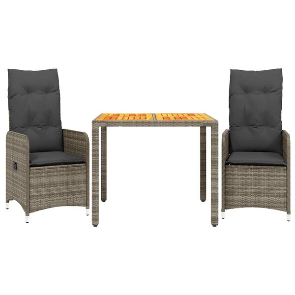 vidaXL Ensemble de bistro de jardin 3 Pièces coussins gris poly rotin