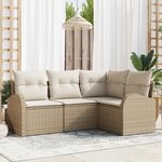 Ensemble de canapé jardin 4 pièces avec coussins Beige Rotin synthétique