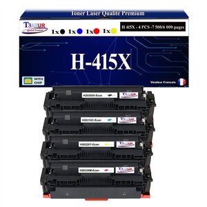 T3AZUR - 4x Toners compatibles avec HP Color LaserJet Pro M454dn  M454dw remplace HP W2030X W2031X W2032X W2033X (HP 415X/415A)