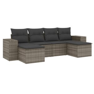 vidaXL Salon de jardin 6 Pièces avec coussins gris résine tressée