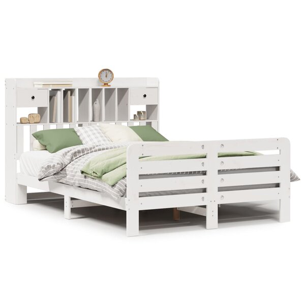 vidaXL Lit bibliothèque sans matelas blanc 150x200 cm bois pin massif