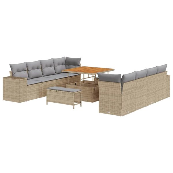vidaXL Ensemble de canapé de jardin 11 Pièces Beige polyrotin
