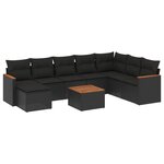 vidaXL Salon de jardin 9 Pièces avec coussins noir résine tressée