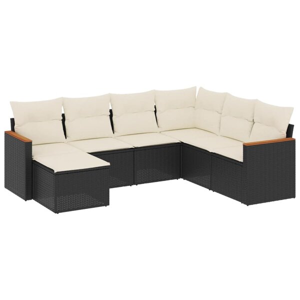 vidaXL Salon de jardin 7 Pièces avec coussins noir résine tressée