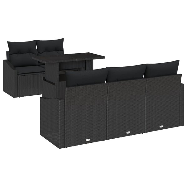 vidaXL Ensemble de Canapé de Jardin 6 Pièces avec Coussins - Poly Rattan Noir