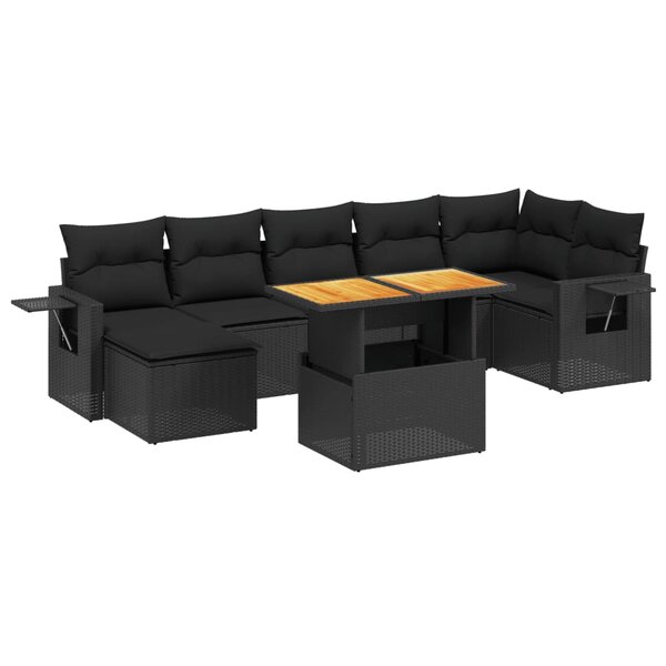 vidaXL Salon de jardin 8 Pièces avec coussins noir résine tressée