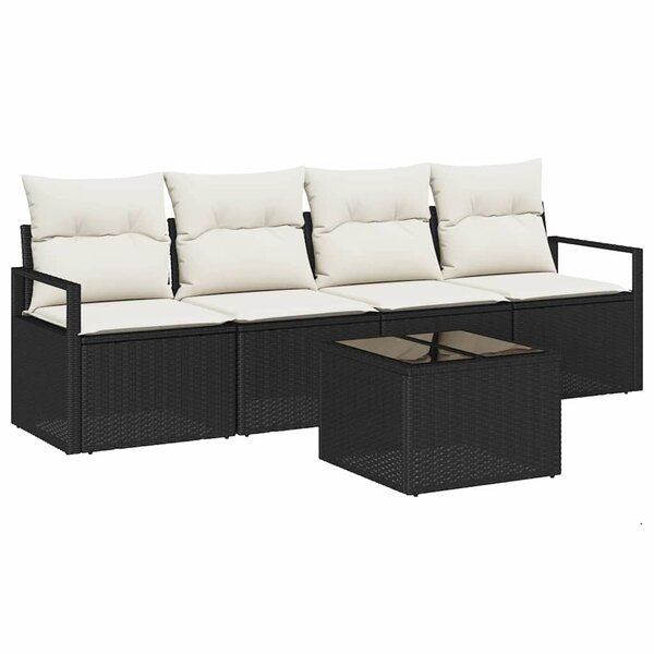 vidaXL Ensemble de canapé de jardin 5 Pièces Noir et Crème