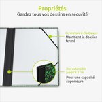 ACROPAQ Carton à dessin A3- 34x45x3cm- Fermeture élastique- Dos extensible- Certifié FSC- Vert-Noir