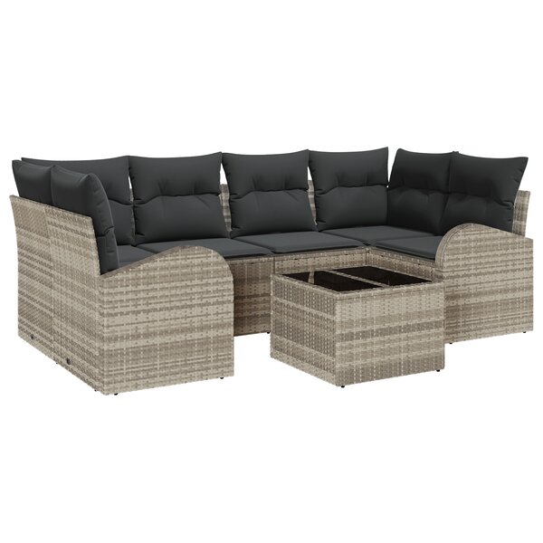 vidaXL Ensemble de canapé de jardin 7 pièces avec coussins gris clair en poly rattan