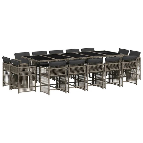 vidaXL Ensemble à manger de jardin 15 Pièces coussins gris résine tressée