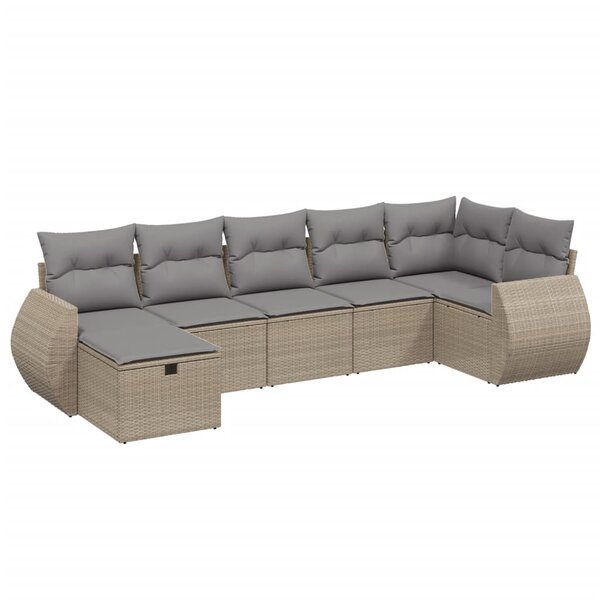 vidaXL Salon de jardin avec coussins 7Pièces mélange beige résine tressée