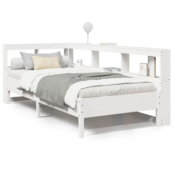 vidaXL Lit bibliothèque sans matelas blanc 90x200cm bois de pin massif