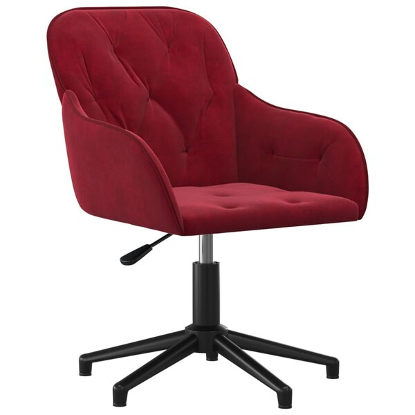 Chaise fauteuil siège pivotante de bureau informatique étude velours rouge 02_0024173