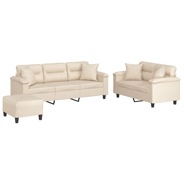 vidaXL Ensemble de canapés 3 Pièces avec coussins Beige Tissu microfibre