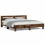 vidaXL Cadre de lit avec tête de lit et LED chêne fumé 160x200 cm