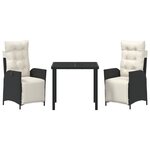 vidaXL Set de 3 chaises de jardin Noir Poly Rattan