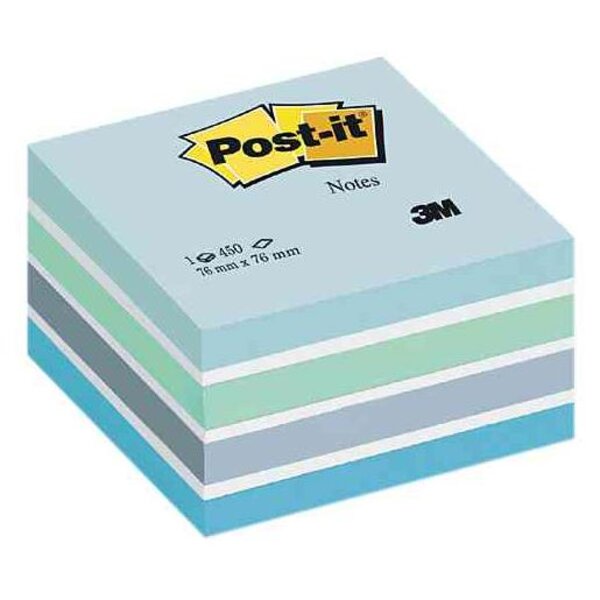 Bloc cube 450 feuilles 76 x 76 mm 5 teintes Bleu pastel POST-IT