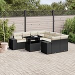 vidaXL Salon de jardin 9 Pièces avec coussins noir résine tressée