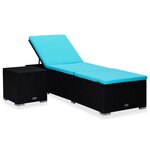 vidaXL Chaise longue avec coussin et table à thé Résine tressée Bleu
