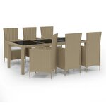 vidaXL Ensemble à manger d'extérieur 7 Pièces coussins Résine tressée