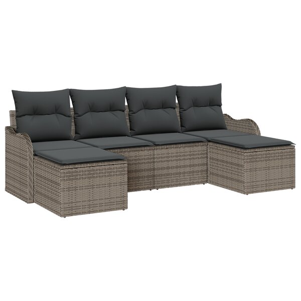 Ensemble de Canapé de Jardin 6 Pièces avec Coussins en Rattan Gris Poly
