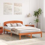 vidaXL Cadre de lit avec tête de lit marron ciré 140x190 cm Bois massif pin