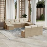 vidaXL Salon de jardin avec coussins 10 Pièces beige résine tressée