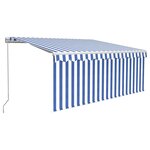 vidaXL Auvent manuel rétractable et store et LED 3x2 5 m Bleu et blanc