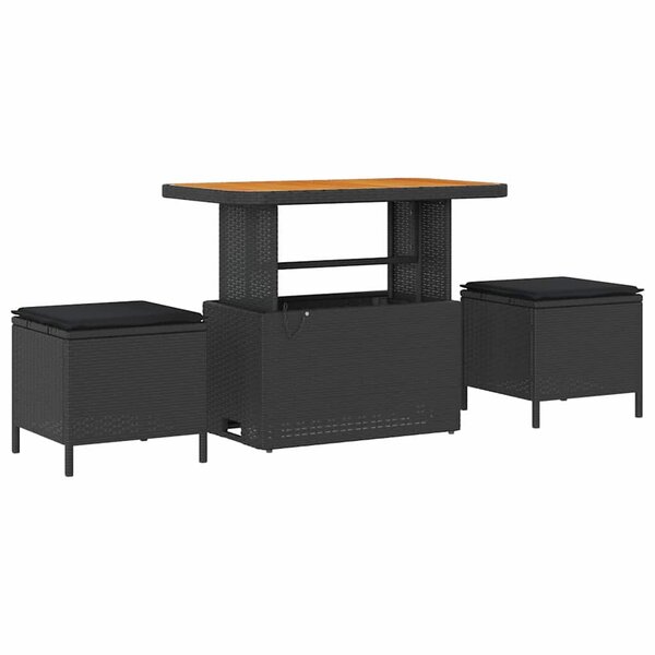 vidaXL Ensemble de salle à manger pour jardin 3 Pièces Noir Poly rotin