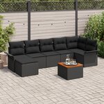 vidaXL Ensemble de canapé de jardin 8 pièces avec coussins Noir Poly Rattan Acacia