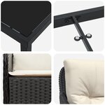 vidaXL Set de salle à manger de jardin 3 pièces avec coussins en rattan poly noir