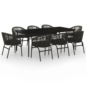 vidaXL Ensemble de salle à manger de jardin 9 Pièces Noir