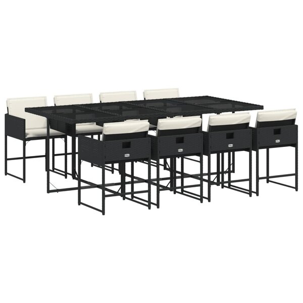 vidaXL Ensemble à manger de jardin 9Pièces coussins noir résine tressée