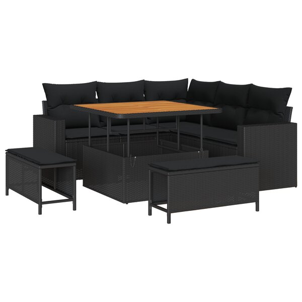 vidaXL Ensemble de 8 pièces de canapés de jardin avec coussins en poly rotin noir d'acacia