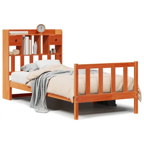 vidaXL Lit bibliothèque sans matelas cire marron 90x200 cm pin massif