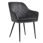 Chaise de salle à manger fauteuil siège rembourrée avec accoudoirs largeur d’assise 49 cm pieds en métal revêtement en velours charge 110 kg pour salon chambre gris 12_0002445