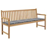 vidaXL Banc de jardin avec coussin à carreaux gris 175 cm Teck massif