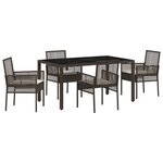 Ensemble de Salle à Manger de Jardin en 5 Pièces avec Coussins en Poly Rattan Marron