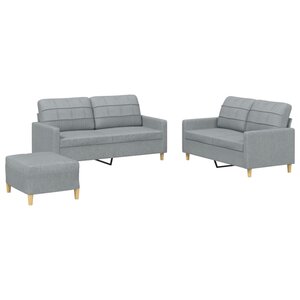vidaXL Ensemble de canapés 3 Pièces avec coussins Gris clair Tissu