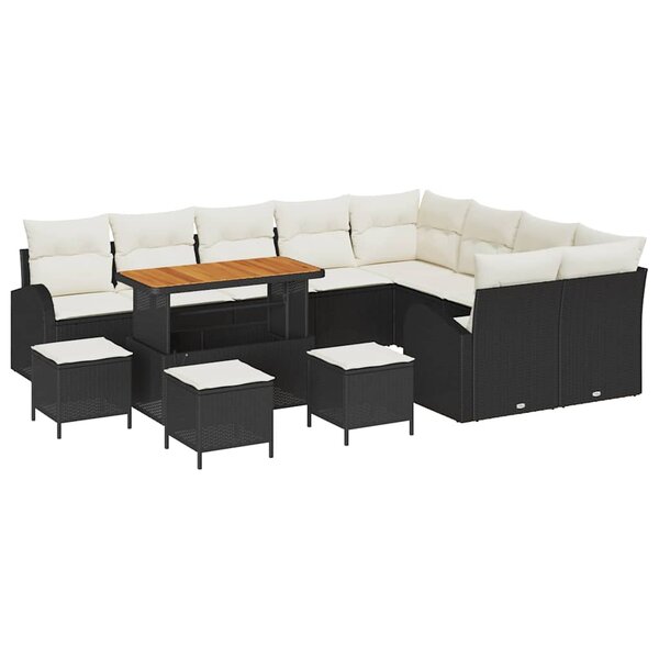 vidaXL Ensemble de canapé de jardin avec coussin 13 Pièces Noir et Crème