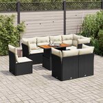 vidaXL Salon de jardin 9 Pièces avec coussins noir résine tressée